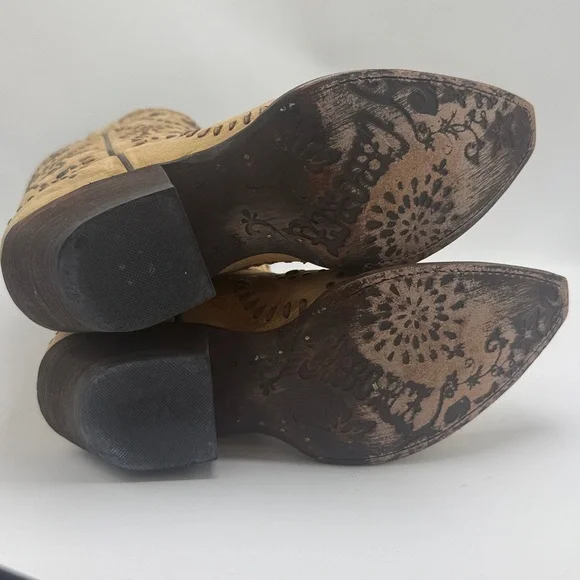 Caborca tan yellow tint western boots size 9 cowgirl studded - Picture 2 of 8